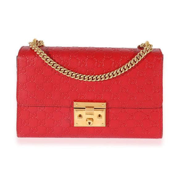 Gucci Red Guccissima Medium Padlock Shoulder Bag - Picture 1 of 8